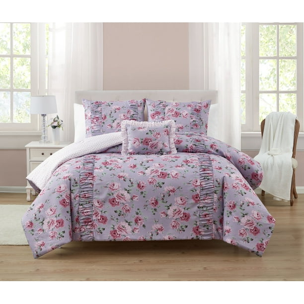 Simply Shabby Chic Berry Rose 4Piece Soft Washed Microfiber Comforter