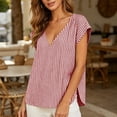 thumbnail image 5 of Women's Summer Casual V-Neck Striped Short Sleeve Top, 5 of 8