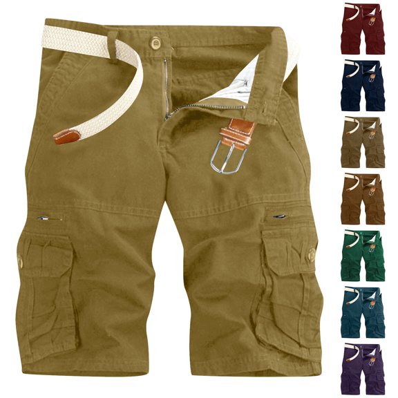 Cargo Shorts For Men Big and Tall Multi Pockets Solid Color Summer Casual Pants Outdoor Sports Leisure Work Hiking Workwear Gifts for Men Brown L