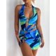 thumbnail image 1 of TRKIYQC Vestido de Mujer, Cuello Colgante Estampado de Tinte Azul Ahuecado Anillo Sin Mangas Envuelto Fiesta Adelgazante Midi TRKIYQC moderno, 1 of 1