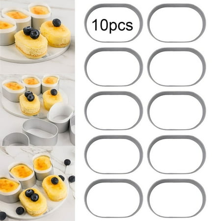 

RichLink 10Pcs Mini Aluminium Oval Egg Shape Cheese Cake Rings Half-Cooked Molds Bread