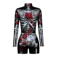 thumbnail image 4 of hirigin Women Halloween Cosplay Playsuits Skeleton Print Mock Neck Long Sleeve Skinny Short Jumpsuits One-Piece Clothes, 4 of 5