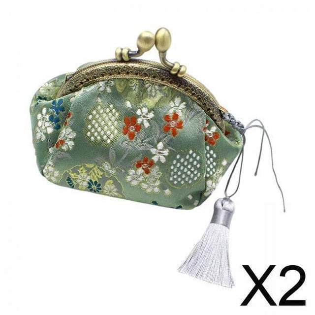 2 Monederos Con Hebilla Para Mujer, Cierre De Cierre Floral, Color Verde Oscuro