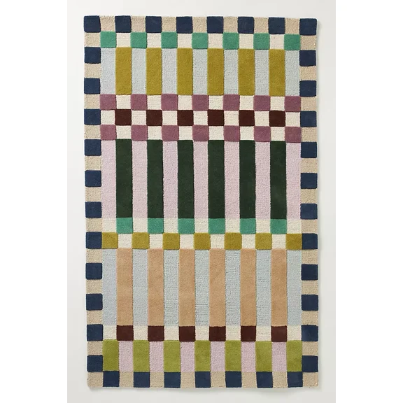 Aarish Rugs Handcrafted Hoxton Wool Hand Tufted Checkered Area Rug for Living Room, Bedroom Any Room (Color:-Multi, Size:-5 x 7 ft)