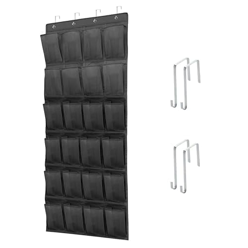 Over The Door Shoe Organizer with 24 Large Breathable Mesh Pockets Sturdy Closet Door Shoe Storage Holder Hanging SimpleHouseware Men Women Kids Shoe Holder for Rack (Black)