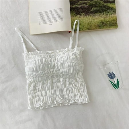 

Malisata Clearance Lady s Summer new sweet little folds Comfortable solid color gathered wild tube top strap fitness beauty back