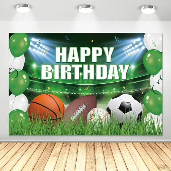 7x5FT Sports Theme Birthday Party Supplies Sports Party Background Banner Decorations Soccer Basketball Baseball Football Birthday Photography Backdrop