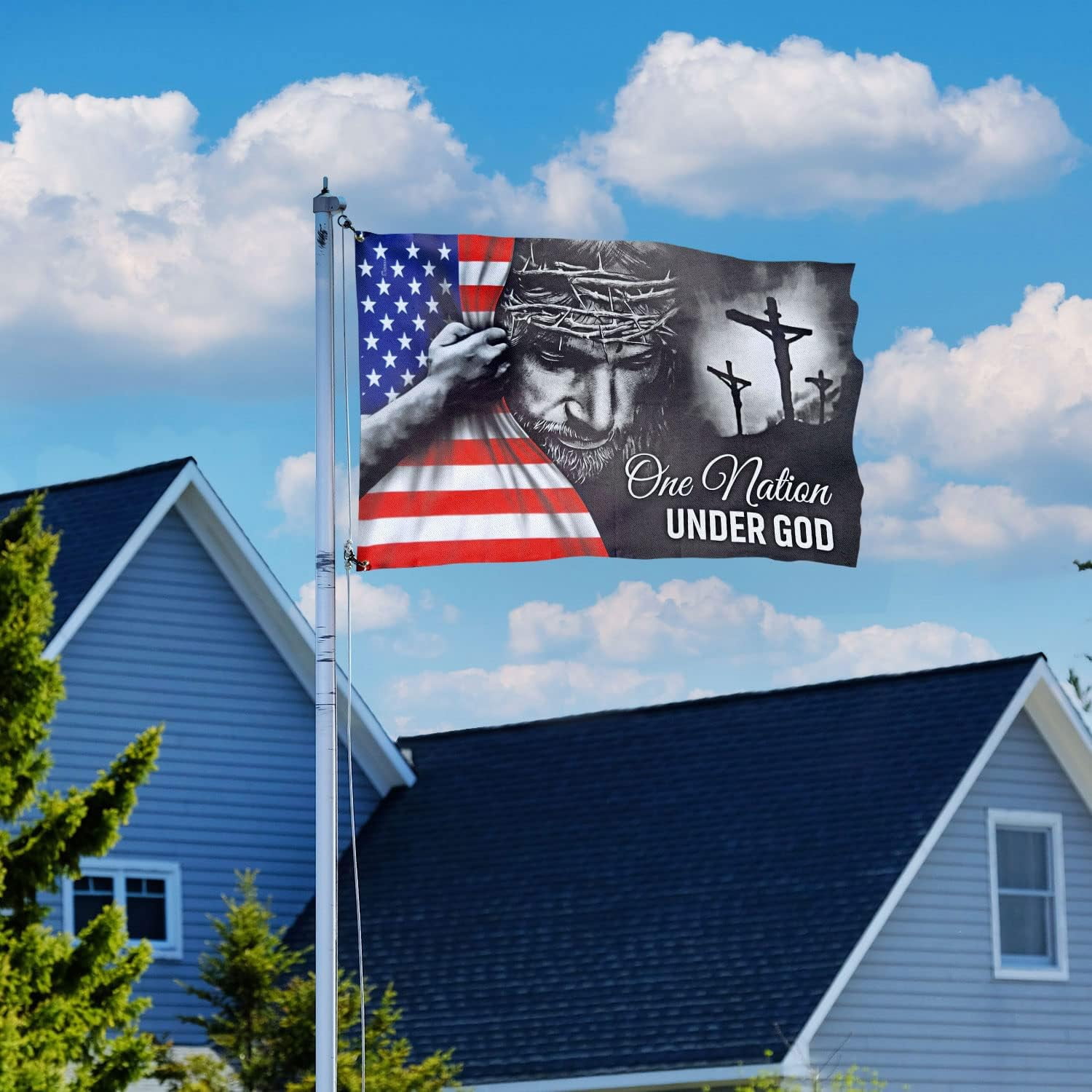 One Nation Under God Flag Christian Jesus American Flags for Outside 3x5 Double Sided In God We Trust Flag Jesus Easter Flag Banner for House Yard Indoor Outdoor Faith Patriotic Flags Decor