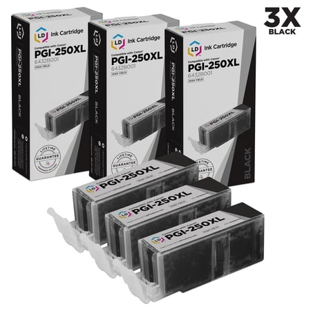 LD Compatible Canon PGI-250XL / PGI-250 / 6432B001 Set of 3 High Yield Pigment Black Cartridges for PIXMA MX922  MG5420  MG6320  MX722  IP7220  MG5422  MG7120  MG5520  MG6420 s