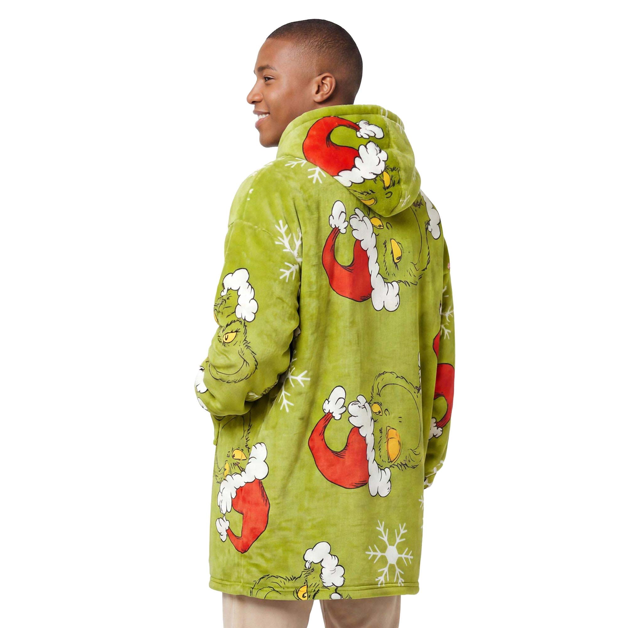 Mens The Grinch Snowy Mischievous Santa Oversized Fleece Hoodie
