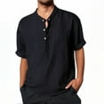 thumbnail image 2 of Men's Summer Linen Short Sleeve Half Button Shirt - Comfortable, Stylish, 2 of 8