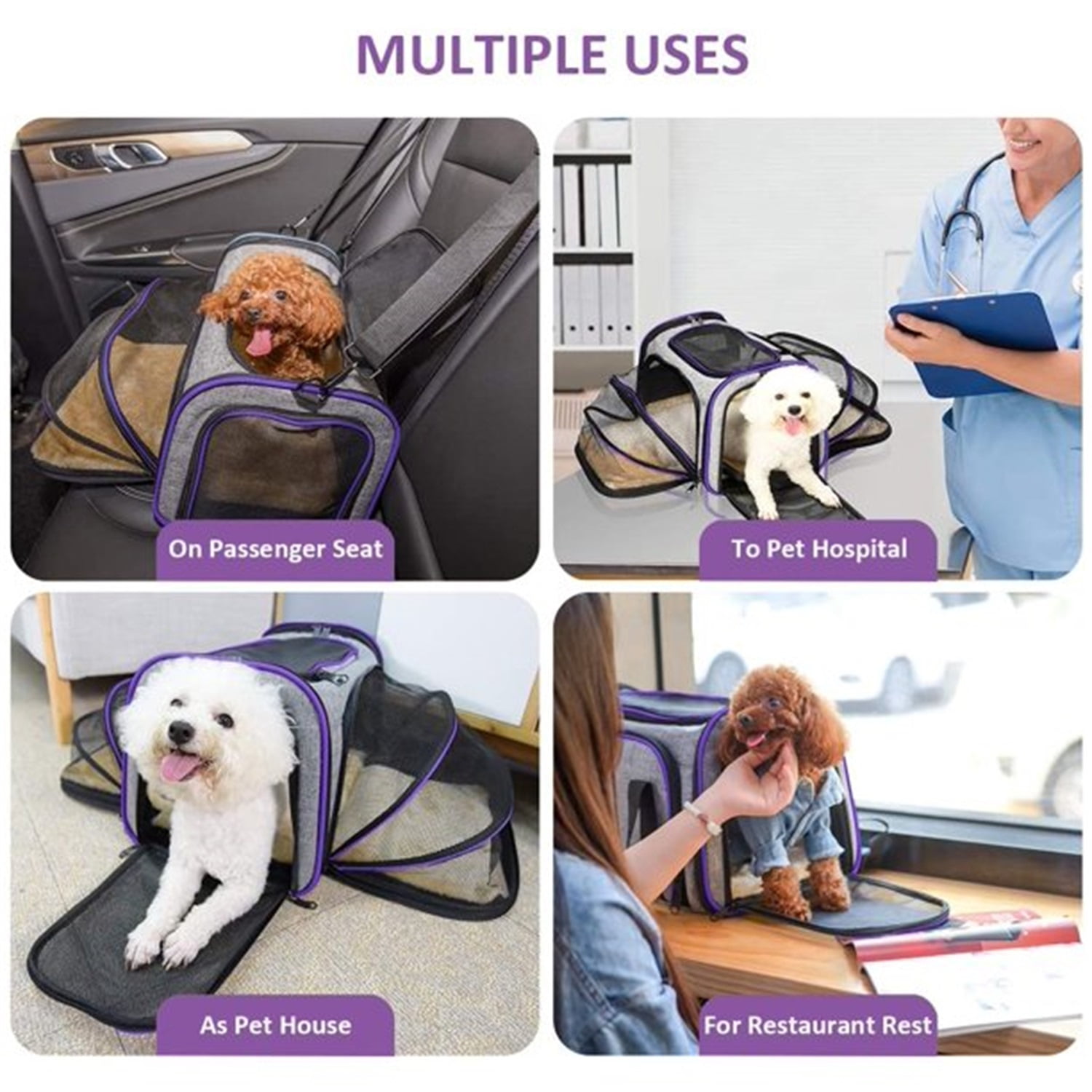 Pefilos 17" Cat Carrier Expandable Soft Sided Medium Cats Dogs Pet Travel Carrier TSA Airline Approved, Purple Pefilos 17" Cat Carrier Expandable Soft Sided Medium Cats Dogs Pet Travel Carrier TSA Airline Approved, Purple