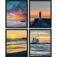 thumbnail image 2 of PixonSign Framed Wall Art Orange Sunset Lighthouse Ocean Prints, Set of 4 Sea Landscape Wall Decor Arts, Nature Wall Décor, Beach Adhesive Canvas Poster, Modern Home Artwork - 8"x10" Black, 2 of 5