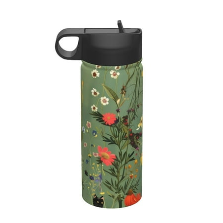 

KLL Botanical Garden With Cats Pattern 18OZ Water Bottle With Straw Stainless Steel Sports Water Cup Flask Sports Water Cup Flask Wide Mouth Travel Thermal Mug