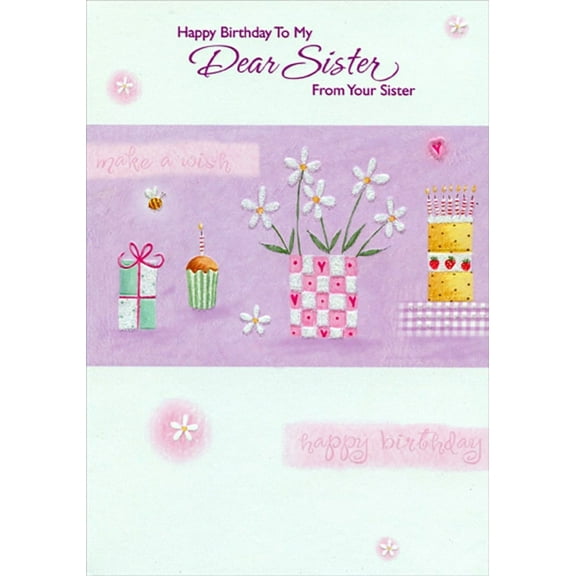 Designer Greetings Daisies in Pink and White Box with Shimmering White Sections Sister Birthday Card from Sister