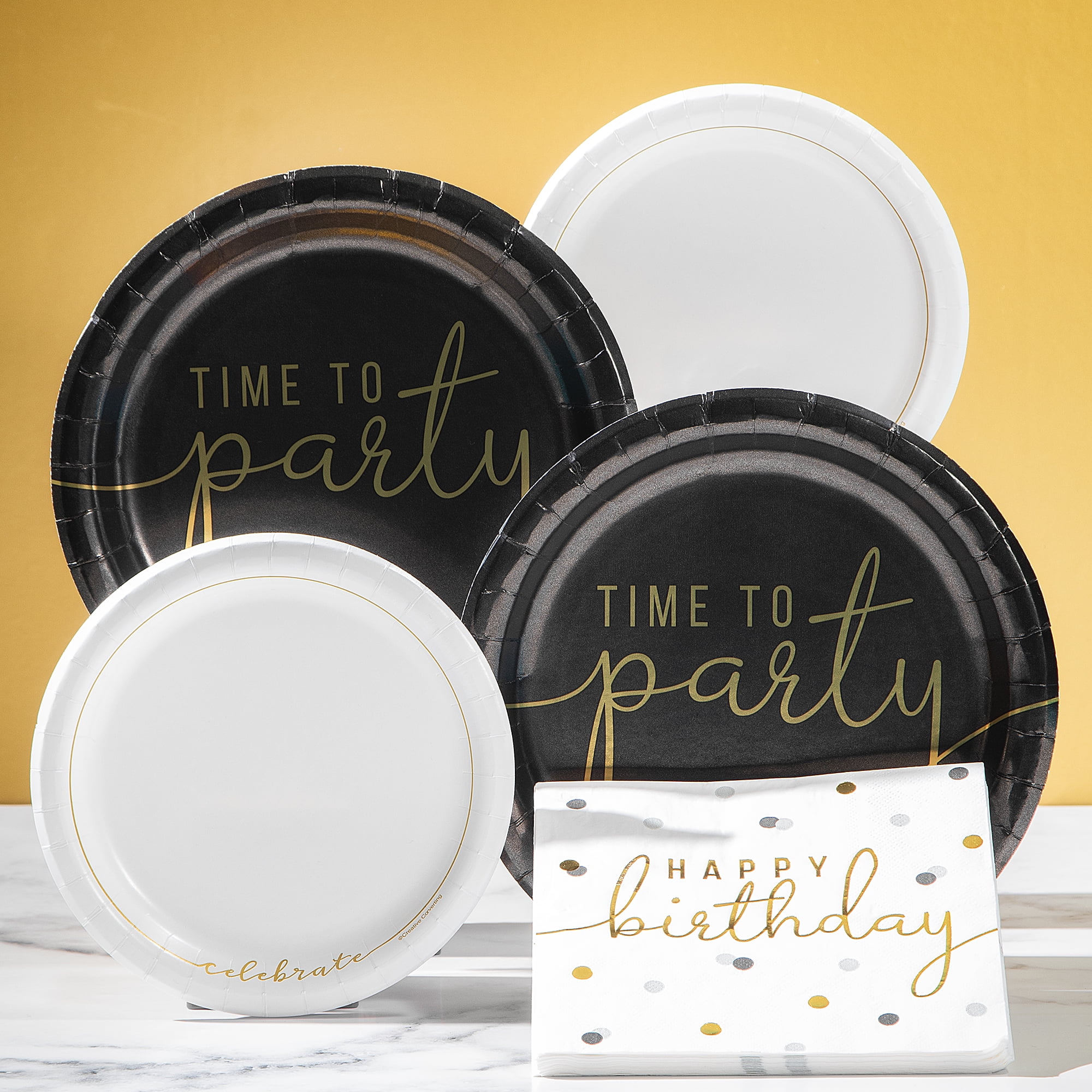 Celebrate Disposable Round Paper Plates, 6.87", Gold/White, 10 Count, by Way To Celebrate