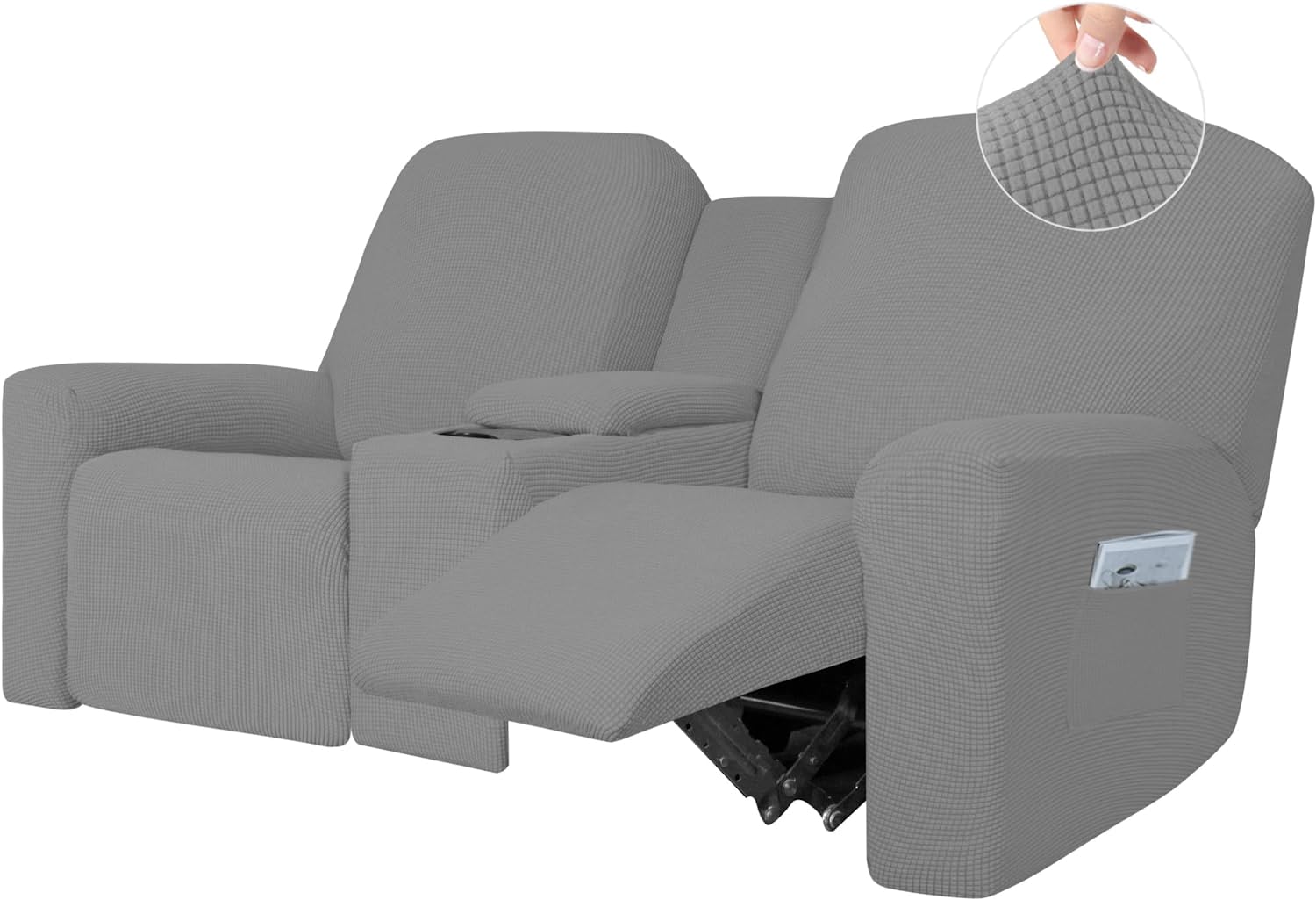EasyGoing 1 Piece Stretch Reclining Loveseat with Middle Console
