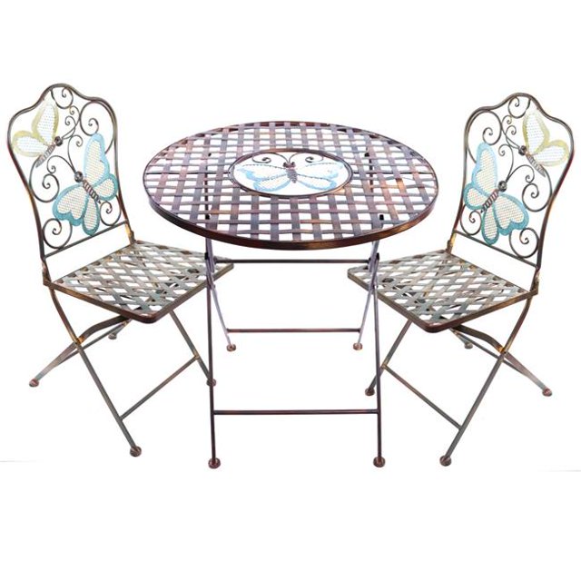 Benzara BM148371 Butterfly Table & Two Chairs Bistro Set, Multicolor