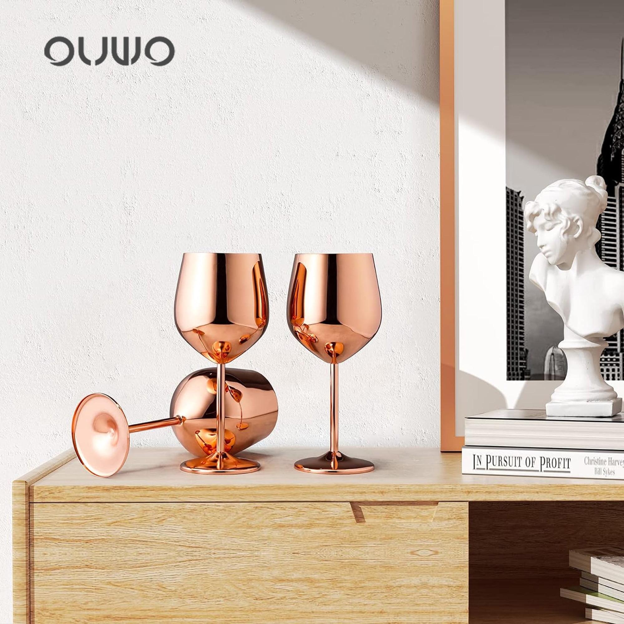 2 Pcs Rosegold 18oz Stainless Steel Wine Glasses, 18oz Unbreakable Metal Wine Glass