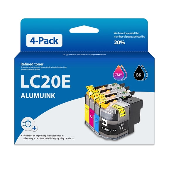 LC20E Ink Cartridge (4Pack,1BK 1C 1M 1Y) Compatible for Brother LC 20E Ink for MFC-J5920DW Printer