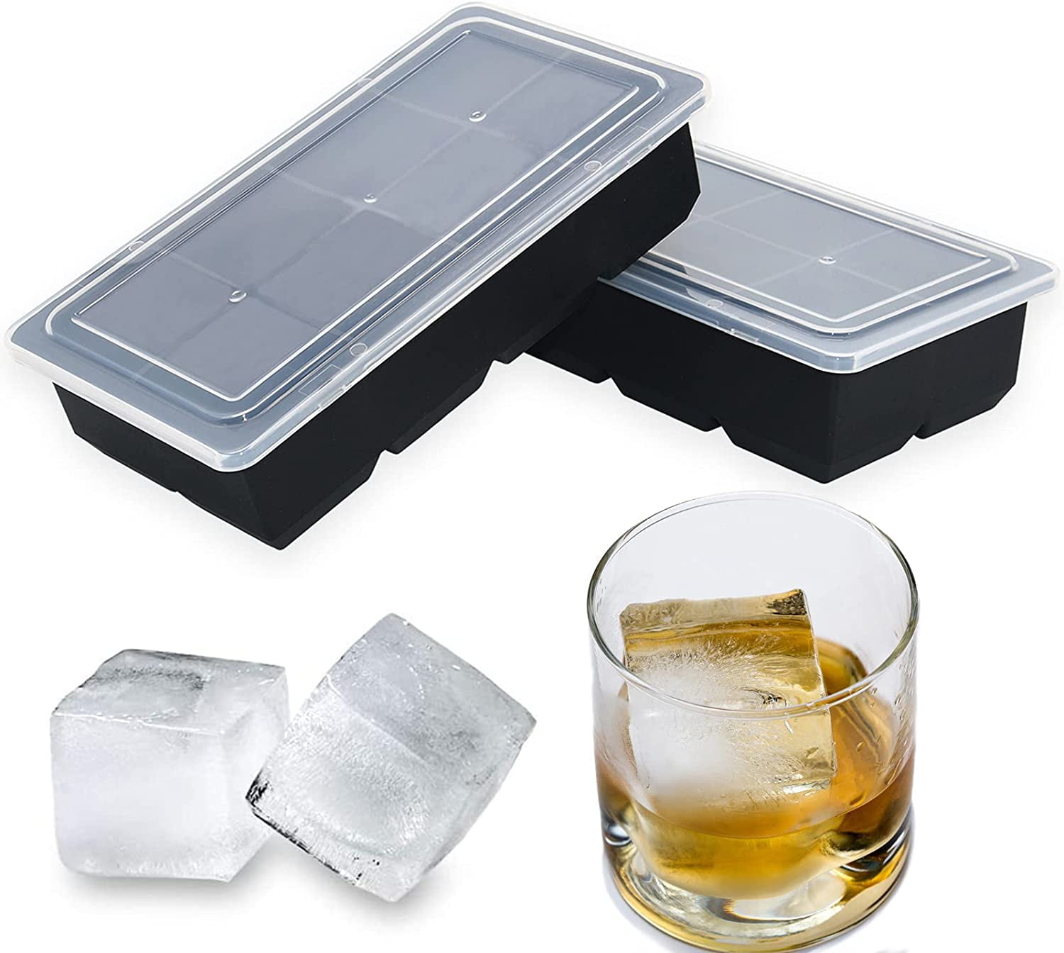 Vremi Stackable Large Ice Cube Trays Pack of 2 Silicone Trays 8 Cubes per  Tray