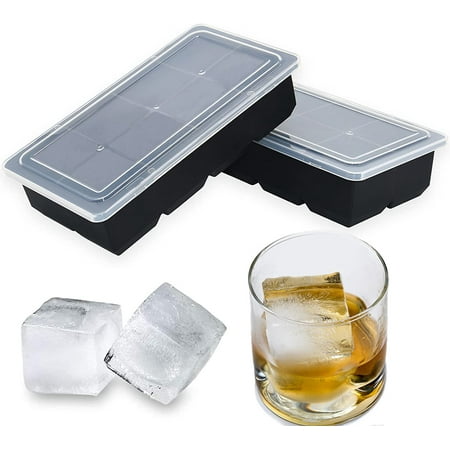 

Large Ice Cube Trays with Lids 2 Pack Silicone Ice Trays for Freezer Easy Release Silicone Ice Cube Tray 8 Big Square Ice Cubes per Tray Ideal for Cocktails Whiskey Soups and Frozen Treats