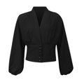 thumbnail image 6 of Lilgiuy Discount Womens Lantern Sleeve Victorian Blouse Puff Long Sleeve Shirts V Neck Crop Tops High Waist Pullover Blazer Tee, 6 of 7