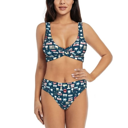 Balery Dental Seamless Women s Bikini Set - Sexy Two Piece Swimsuit with Adjustable Straps and High Waisted Bottoms-Large