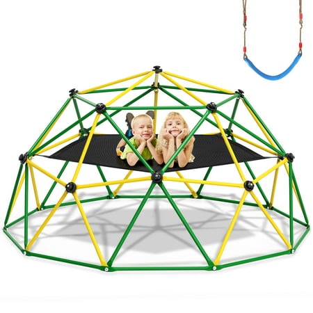 GIKPAL 4-in-1 Jungle Gym 120  Dome Climber with Hammock &Swing for Kids Outdoor Play Equipment  Supports up to 1000lbs Jungle Gym  Anti-Rust  Easy Assembly  Yellow+ Green