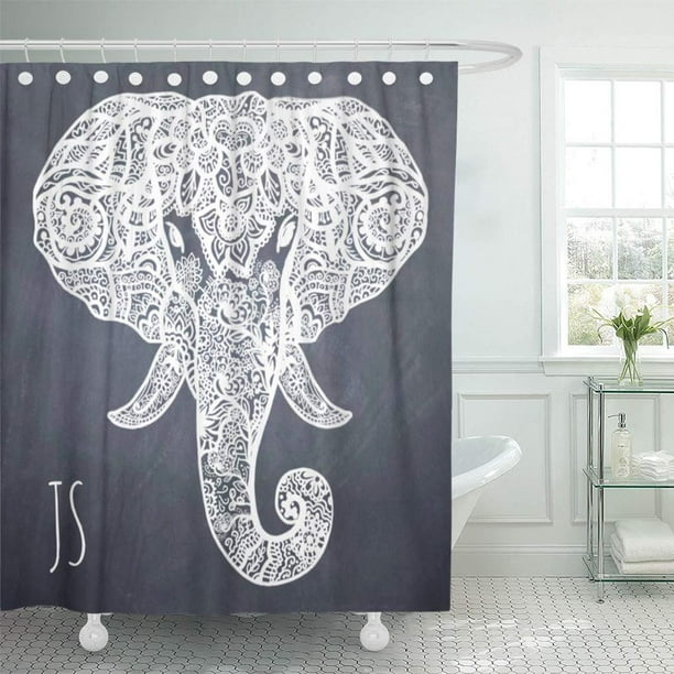 Cynlon Ethnic Henna Elephant Head Chalkboard White Mehndi Tribal Tattoos Bathroom Decor Bath Shower Curtain 66x72 Inch Walmart Com Walmart Com