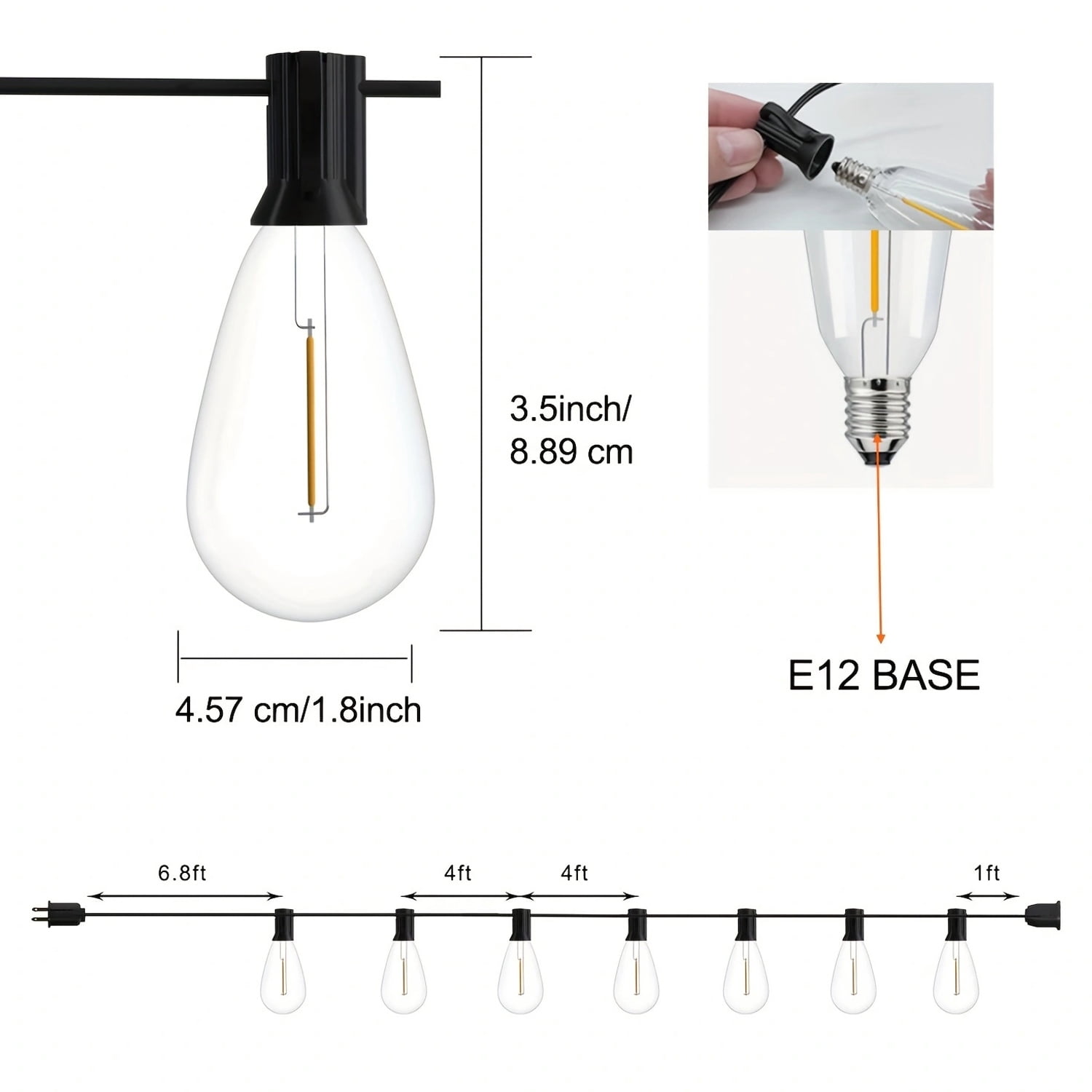 100 Foot S14 LED Edison Outdoor String Lights Commercial Grade String Lights Backyard Garden Cafe Market Light Set