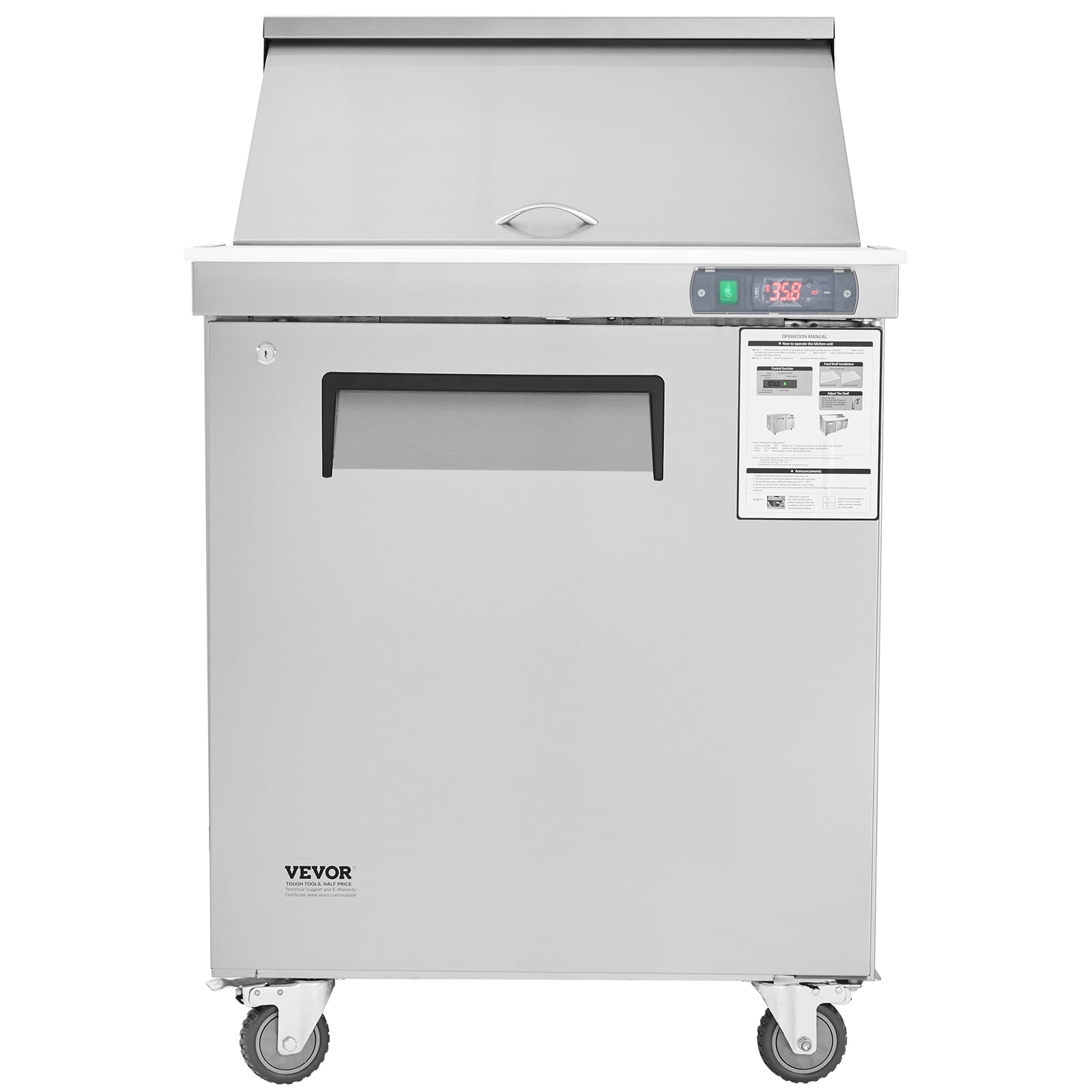 VEVOR 28" Commercial Refrigerator Sandwich & Salad Prep Table, 7.4 Cu. Ft Stainless Steel Refrigerated Food Prep Station with 12 Pans, Cut Board, Frost Free Refrigerator