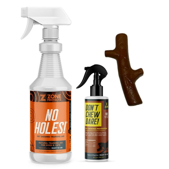 Zone Protects Pets Bad Dog Bundle; 32oz No Holes Digging Dog Prevention, Don't Chew Dare Chewing Deterrent, Redirect Chew Bone