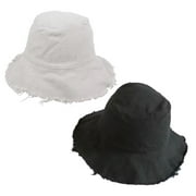 BLACK bucket hat & WHITE bucket hat! 2 BUCKET HAT PACK! - Cute Frayed Canvas Bucket Hats for Women and teen Girls - 90'S BUCKET HAT - Trendy Black Bucket Hats for Women
