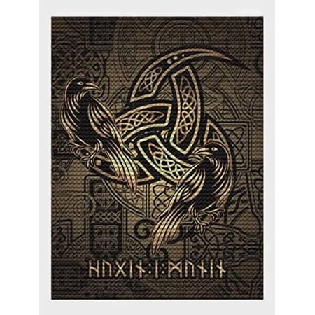5D Diamond Painting Kit for Adults and Kids Viking Raven Round Full Drill DIY Diamond Art Kits for Home Wall Decoration 12x16 inch$$Art & Craft