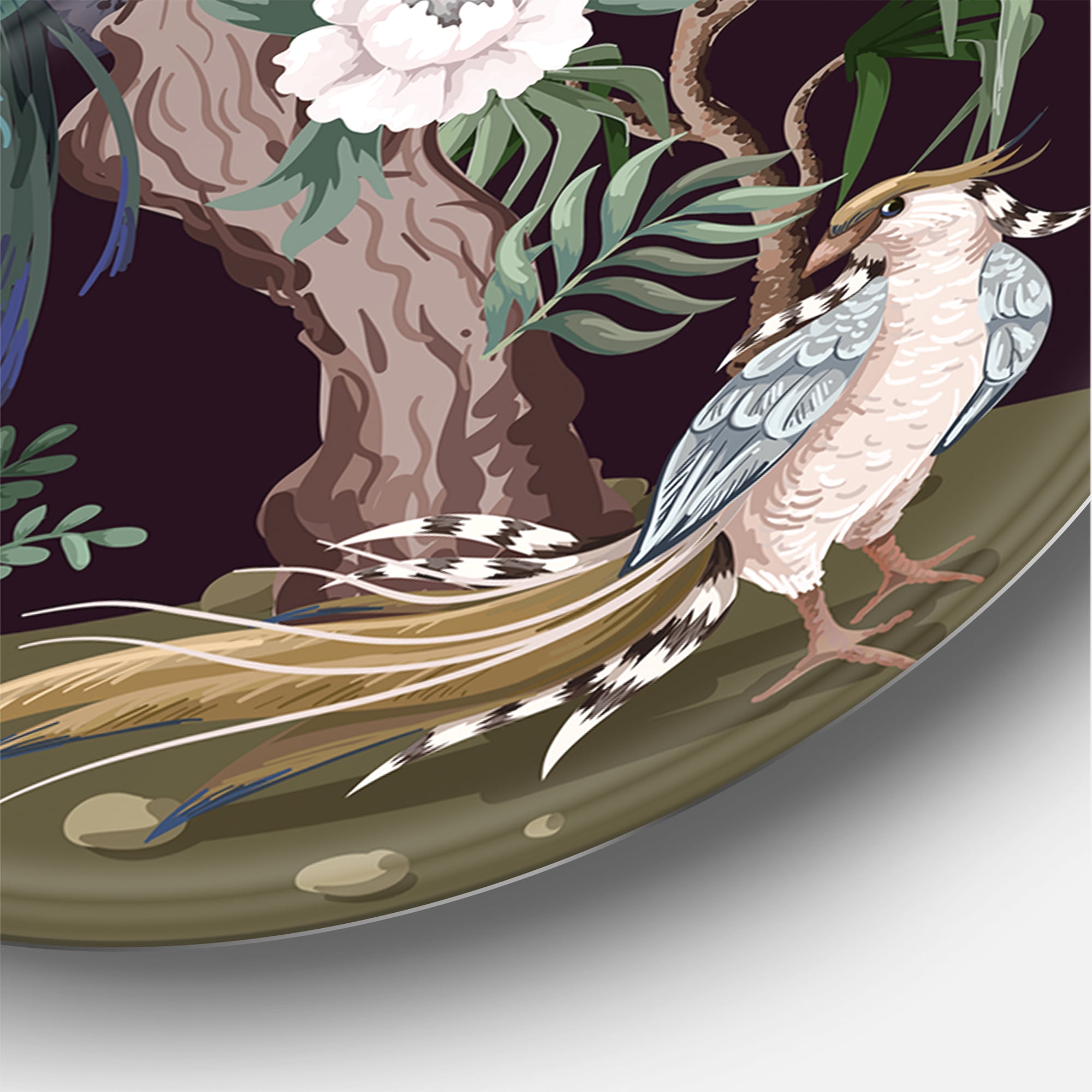 Designart 'Chinoiserie With Peonies and Birds V' Traditional Circle Metal Wall Art 11x11 - Disc of 11