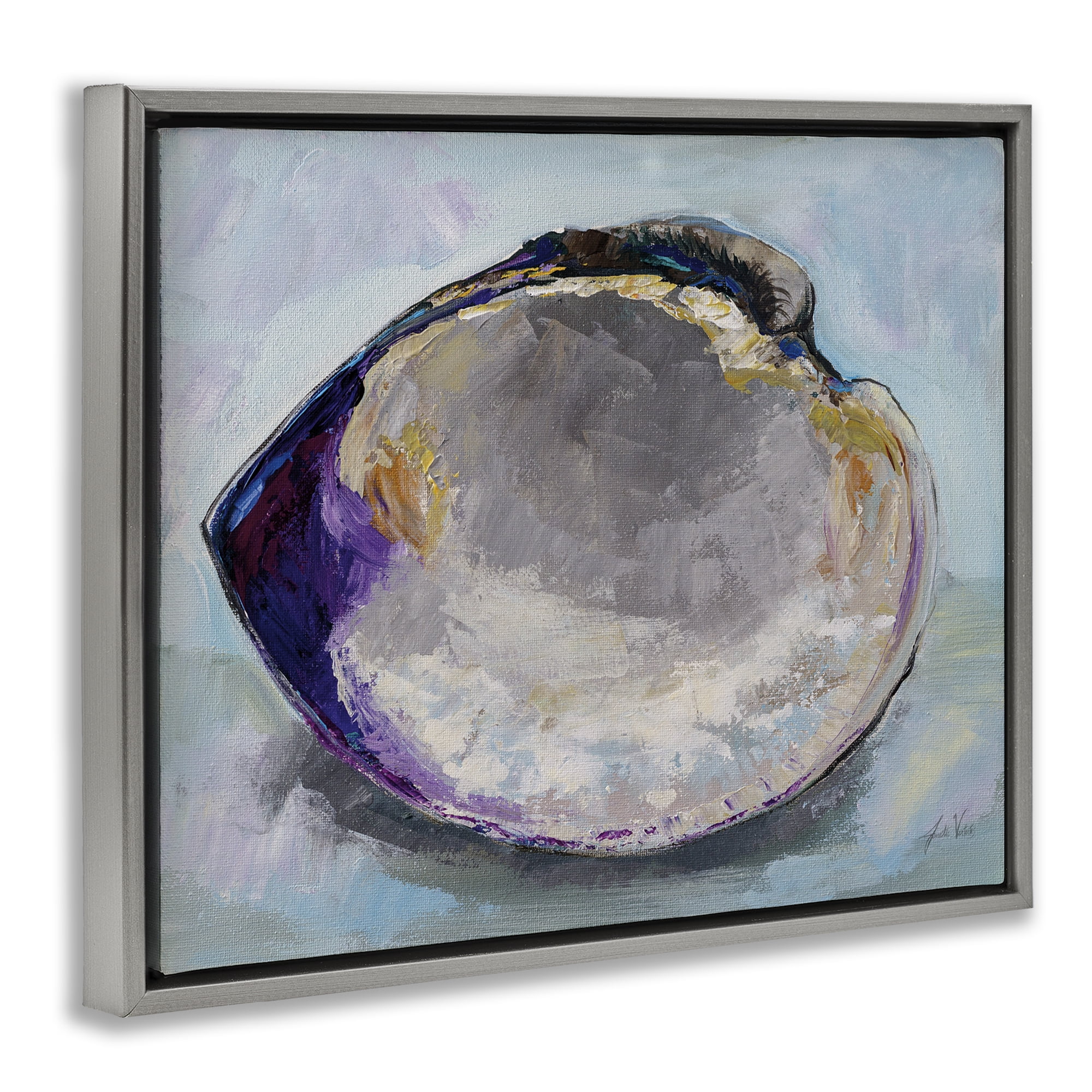 Stupell Industries Baby Clam Shell Animals & Insects Painting Gray Floater Framed Canvas Art Print Wall Art, 31 x 25