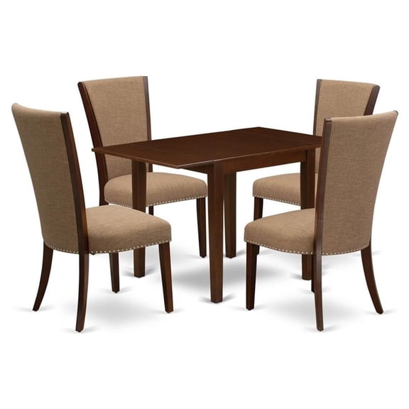East West Furniture Norden 5-piece Wood Dining Set with Fabric Seat in Mahogany