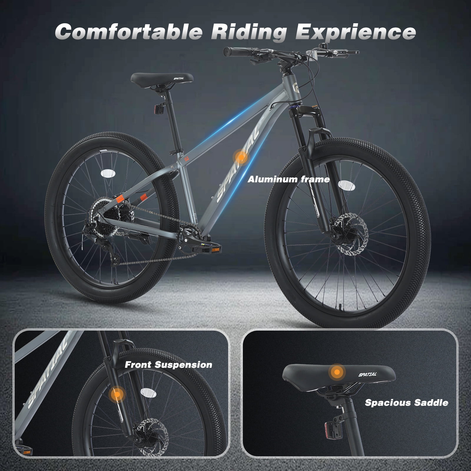 SPATIAL Pro Mountain Bike, 27.5 Inch Fat Bike for Man Women Teen, Outdoor Cycling Bicycle with 3.0-Inch Wide Tires, 9 Speed Drivetrain