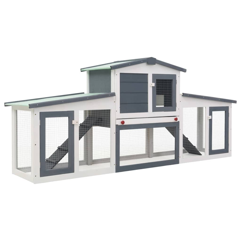 vidaXL Outdoor Large Rabbit Hutch Brown and White 80.3"x17.7"x33.5" Wood