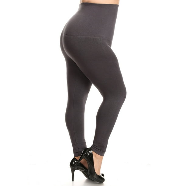 Style Clad Women's Plus High Waist Compression Top Leggings, French Terry Lining (Charcoal