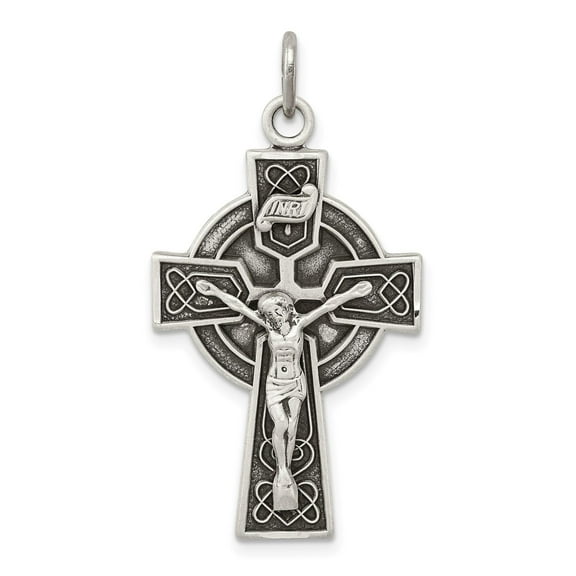 Sterling Silver Crucifix Cross Pendant for Men and Women with Antiqued Finish Latin Cross Design and Celtic Detailing Spiritual Religious Necklace Accessory
