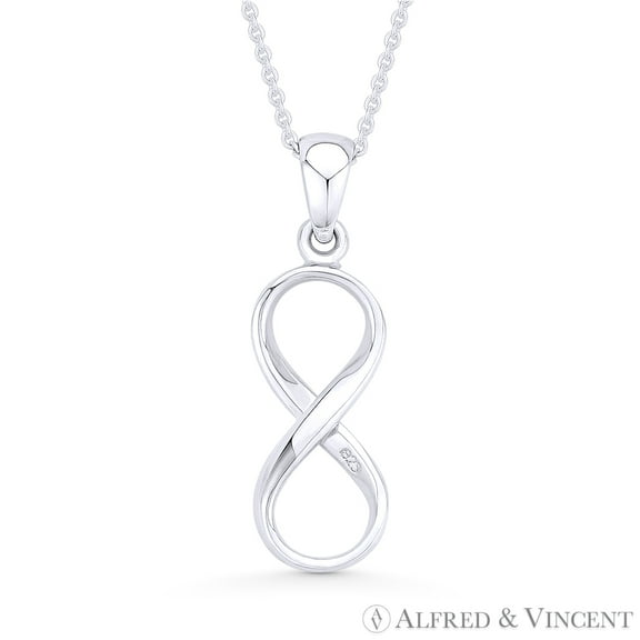 Infinity Symbol / Figure 8 Charm Pendant & Cable Chain Necklace in .925 Sterling Silver