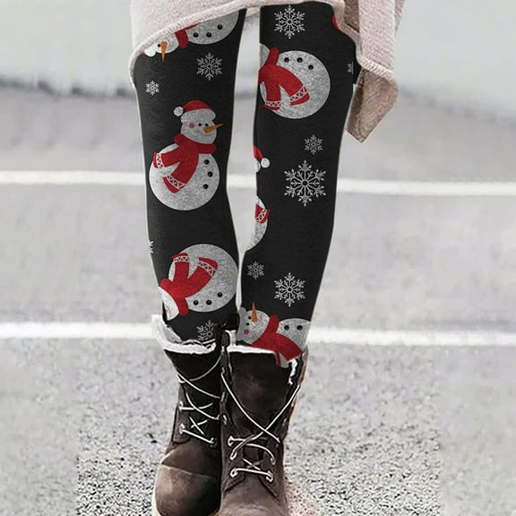 Lolmot Christmas Leggings for Women Plus Size High Waist Workout Pants Snowman Snowflake Santa Claus Print Ultra Soft Brushed Ankle Length Leggings Tights