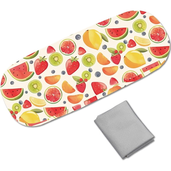 Fruits Eyeglasses Case Hard Shell Leather Sunglasses Case Portable Slim Glasses Cover Clamshell Protective Case Holder Pouch with Cleaning Cloth for Women Men Strawberry 6.4x2.5x1.5 Inch