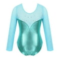 thumbnail image 2 of Alvivi Kids Girls' Mesh Long Sleeve Sparkly Gymnastic Leotard Top Shirt Dancewear Costumes Blue Green 12, 2 of 6