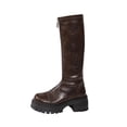 thumbnail image 2 of Viluyesy Womens Knee High Combat Boots Round Toe Platform Lug Sole Faux Leather Front Zipper Gothic Streetwear Boots Brown Size US7.5, 2 of 9