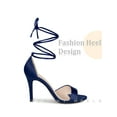 thumbnail image 3 of BLISSFUL STEP Satin Lace Up Stiletto Heeled Sandals for Women Dark Blue 9, 3 of 6