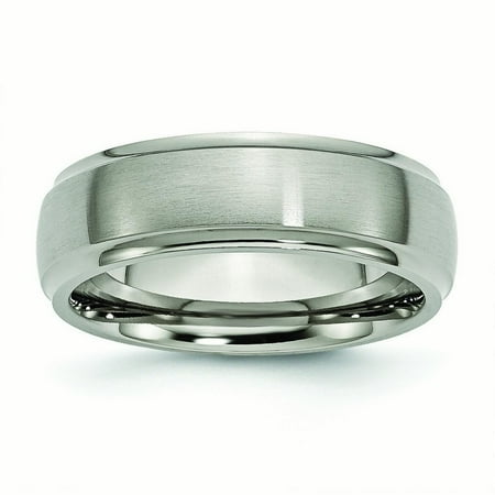 - Mens Titanium Ridged Edge 7mm Brushed and Polished Wedding Band Ring Size 11