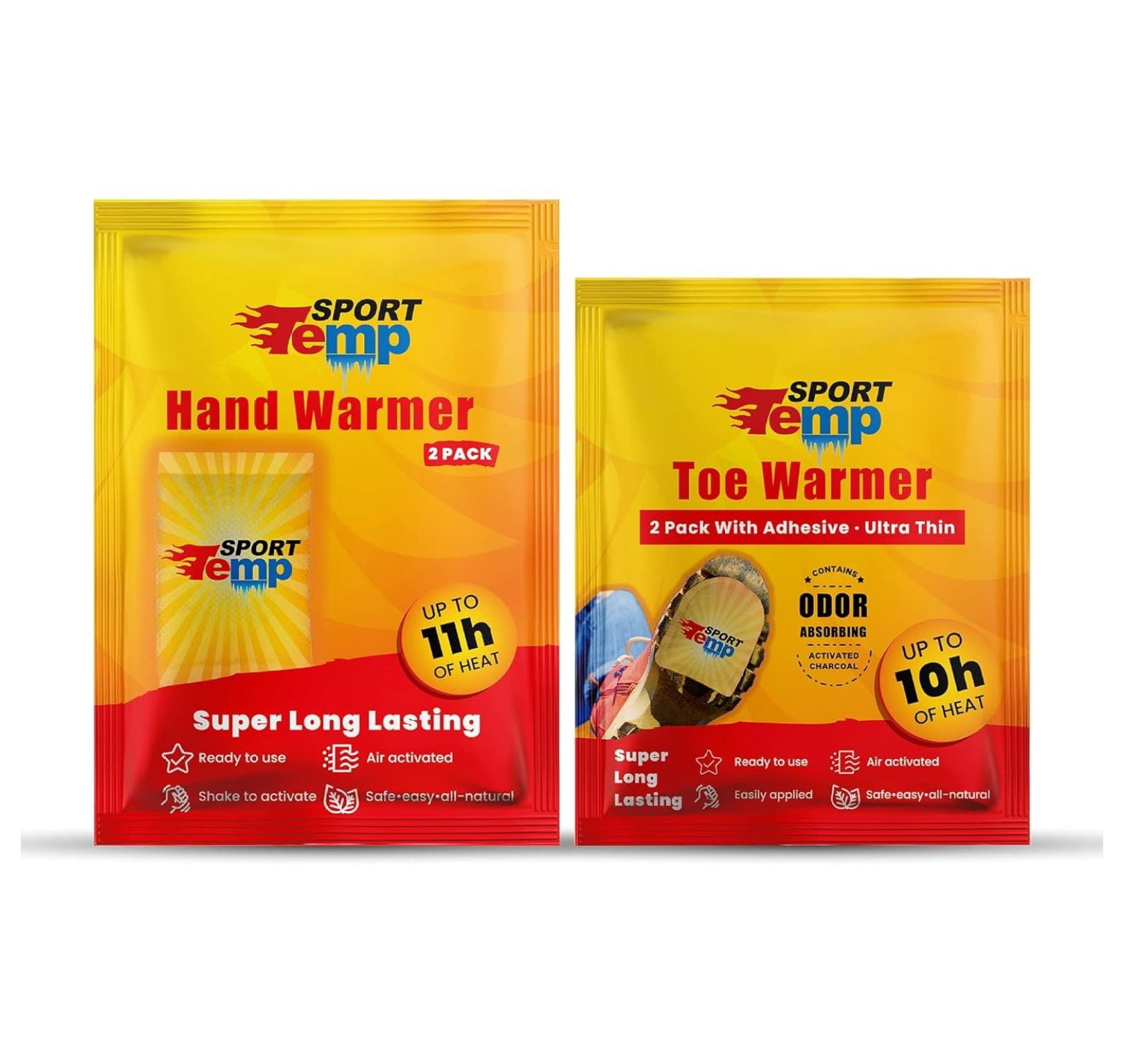 Hand & Toe Warmers - Variety Pack, 30 Pairs Hand Warmers, 10 Pairs Toe Warmers With Adhesive - Safe, Easy, All Natural - Air Activated, Body, Hands & Toes -Odorless Hot Hand & Toe Warmer -